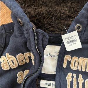 NEW ABERCROMBIE WOLF JAW FAUX FUR JACKET WINTER BOY APPLIQUÉ NAVY COAT WARM BAG